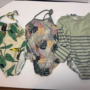 GAP Kids Leaf and Stripe Bodysuit Set - Green, Cream, Gray